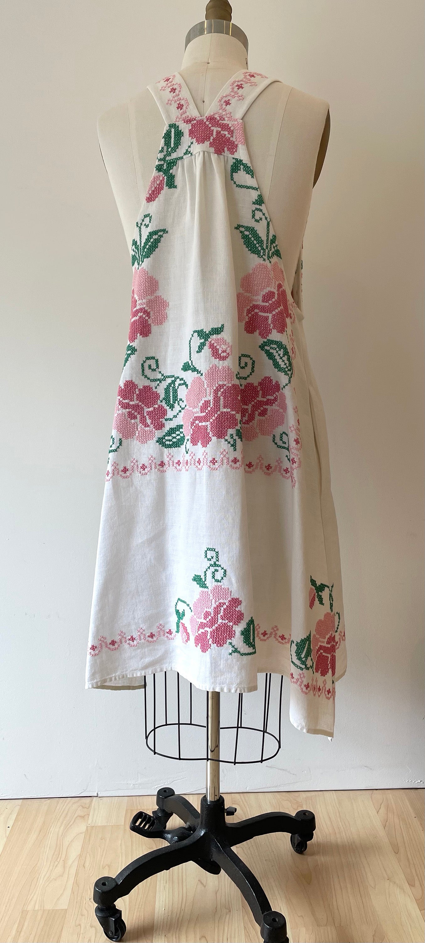 *Peony Pink Perfection* ~ Hand Embroidered Vintage Linen Tablecloth Dress ~ Size Small