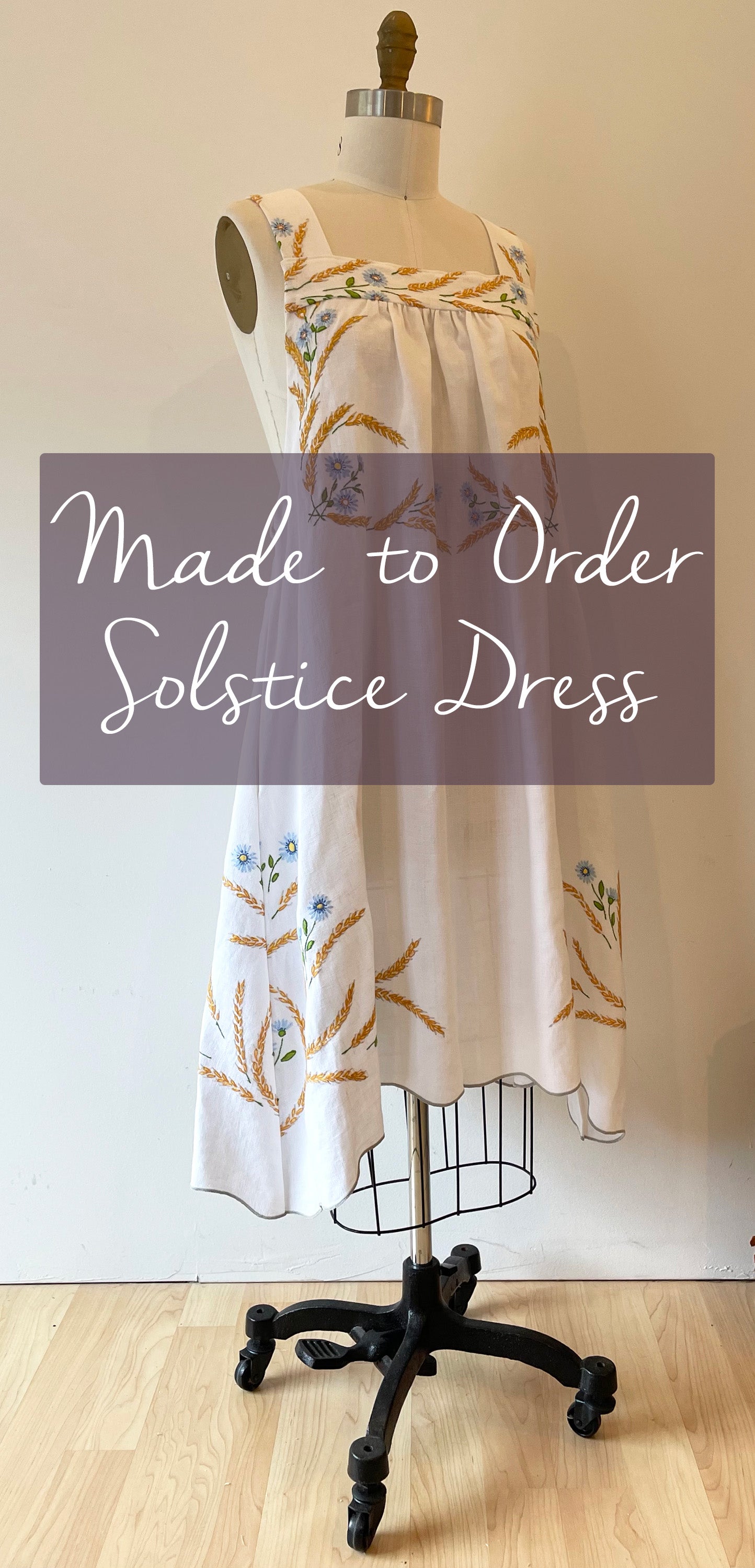 *Made-to-Order* Wheat Fields + Wildflowers Vintage Hand Embroidered Tablecloth Dress ~ Choose Your Size ~ XS - 3X