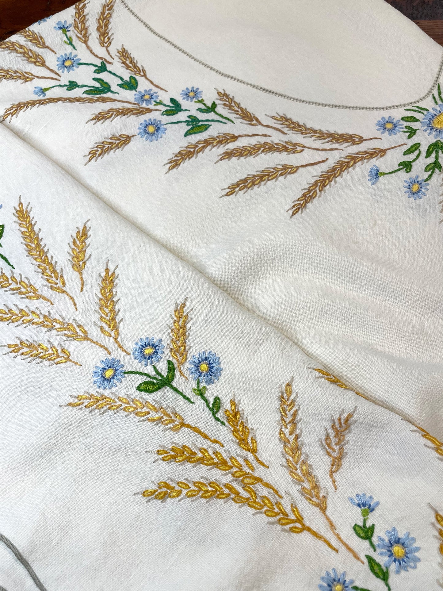 *Made-to-Order* Wheat Fields + Wildflowers Vintage Hand Embroidered Tablecloth Dress ~ Choose Your Size ~ XS - 3X