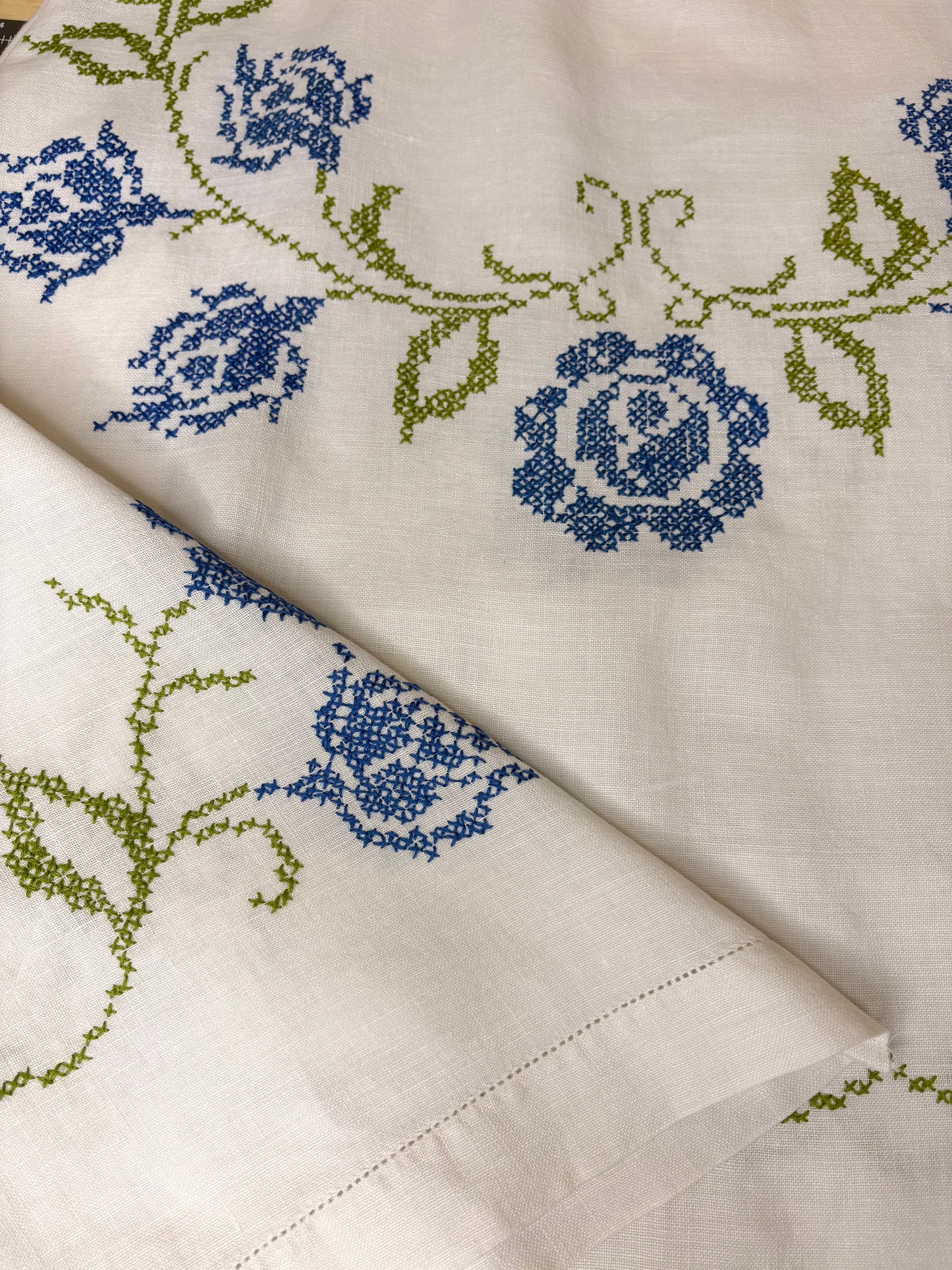 *Gorgeous Blue Floral* ~ Vintage Hand Embroidered Tablecloth Dress ~ XS
