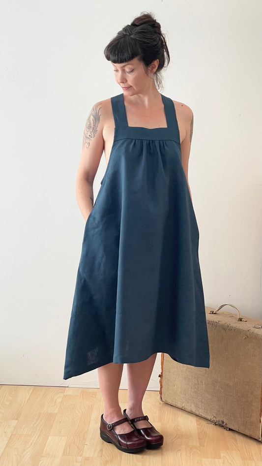 Solstice Dress in 100% Organic Linen ~ Aegean Sea (Deep Teal)