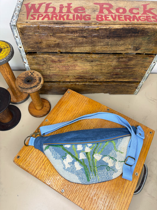 *Lily of the Valley #1* ~ Vintage Hand Stitched Needlepoint Crossbody/Fanny Pack/Bum Bag