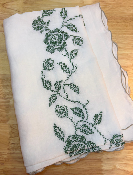 *Made to Order* ~ Evergreen Roses ~ Vintage Hand Embroidered Tablecloth Dress ~ Choose Your Size (XS - 3X)