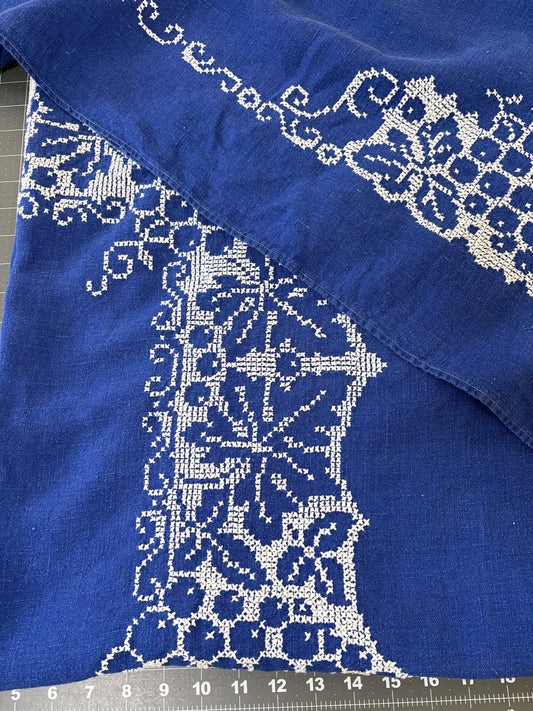 *Made to Order* ~ Indigo Blue ~ Hand Embroidered Vintage Tablecloth Dress ~ Choose Your Size (XS - 3X)