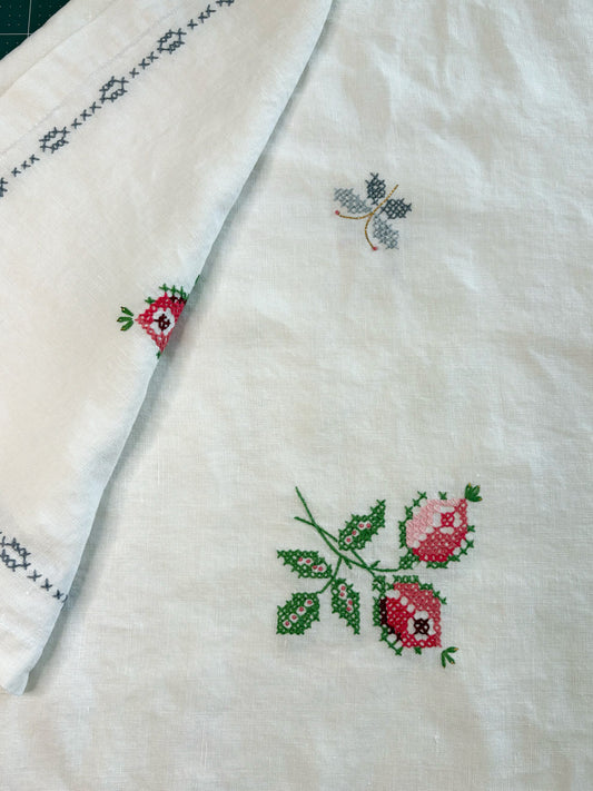 Made to Order ~ *Butterflies & Rosebuds* ~ Vintage Hand Embroidered Tablecloth Dress ~ Choose Your Size (XS - 3X)