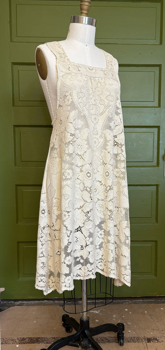Divine Vintage Quaker Lace Tablecloth Dress ~ S/M