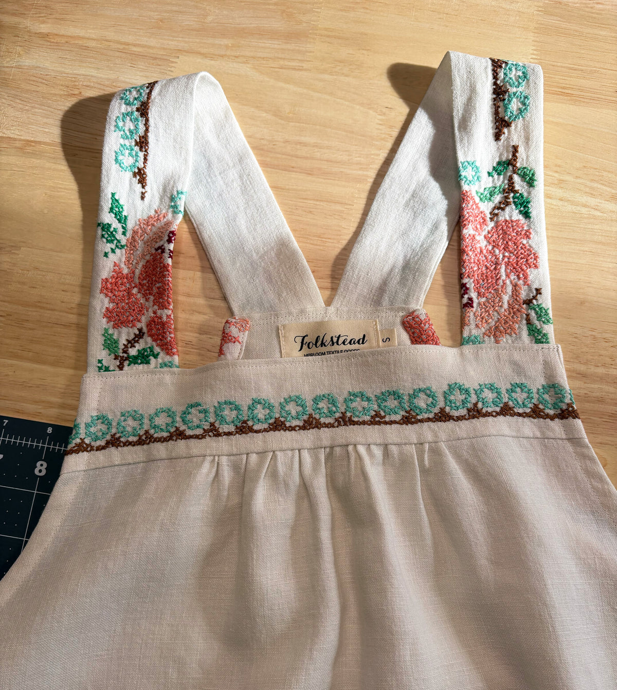 *Wild Roses* ~ Vintage Hand Embroidered Linen Tablecloth Dress ~ S