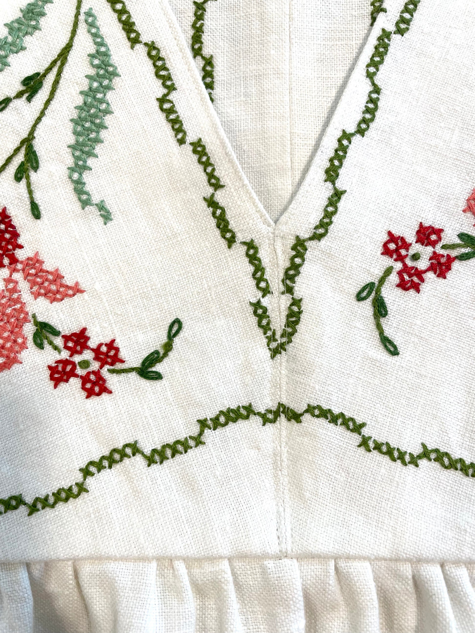 Upcycled Vintage Tablecloth Dress with Red & Pink Floral Emrboidery –  Folkstead
