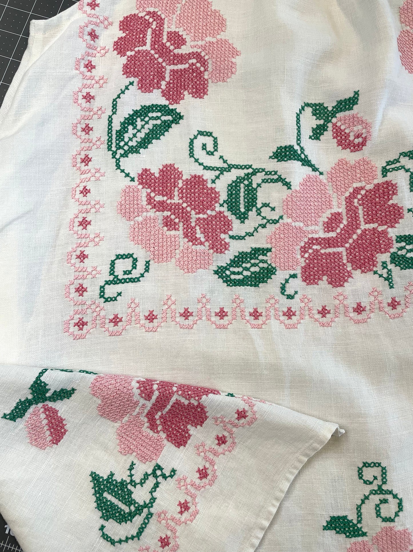 *Peony Pink Perfection* ~ Hand Embroidered Vintage Linen Tablecloth Dress ~ Size Small