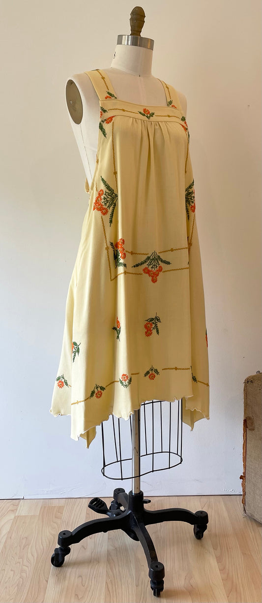 *Ray of Sunshine* ~ Hand Embroidered Vintage Tablecloth Dress ~ Size XS