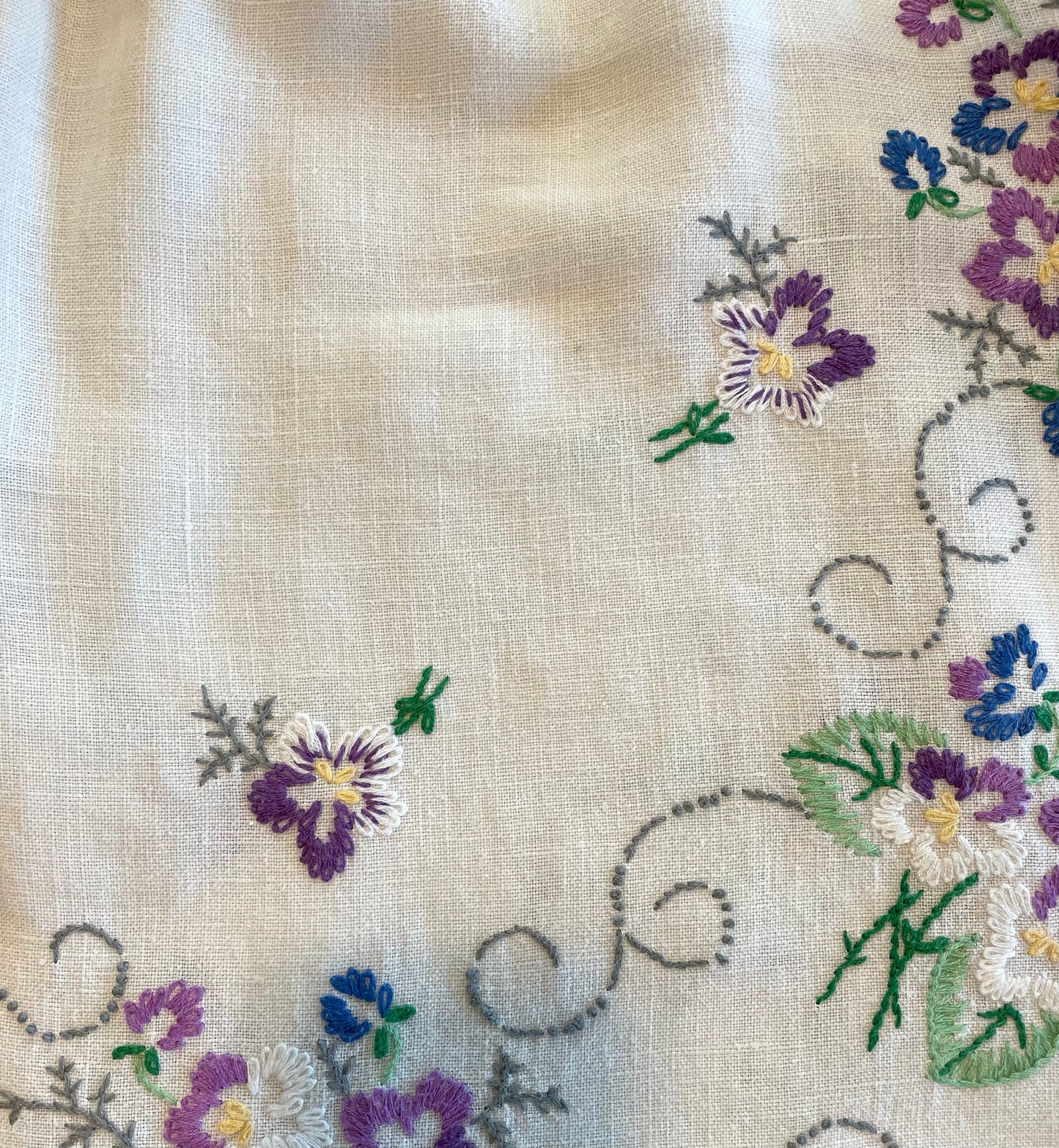 *Posy of Violets* ~ Vintage Hand Embroidered Linen Tablecloth Dress ~ Size XS