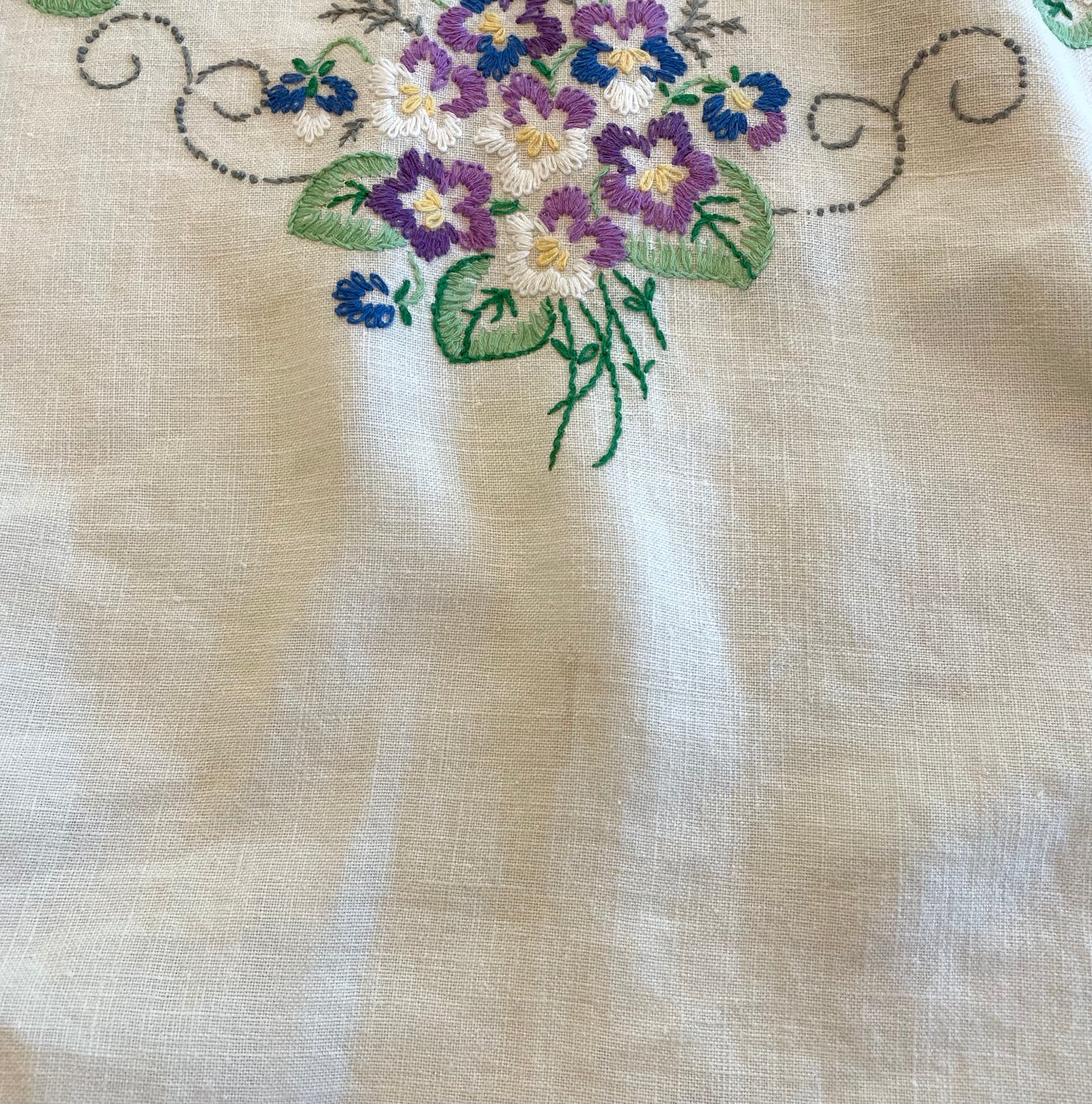 *Posy of Violets* ~ Vintage Hand Embroidered Linen Tablecloth Dress ~ Size XS