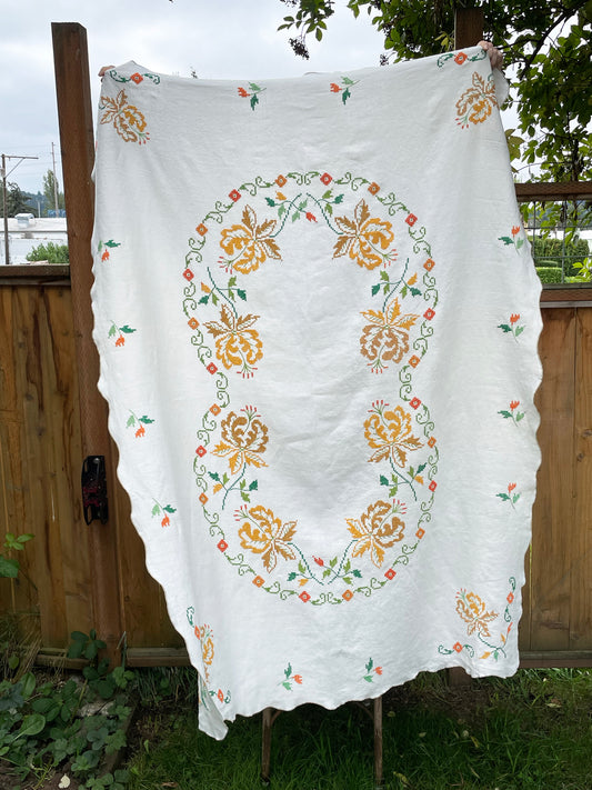 *Made to Order* Harvest Festival ~ Vintage Hand Embroidered Tablecloth Dress ~ Choose Your Size (XS - M)