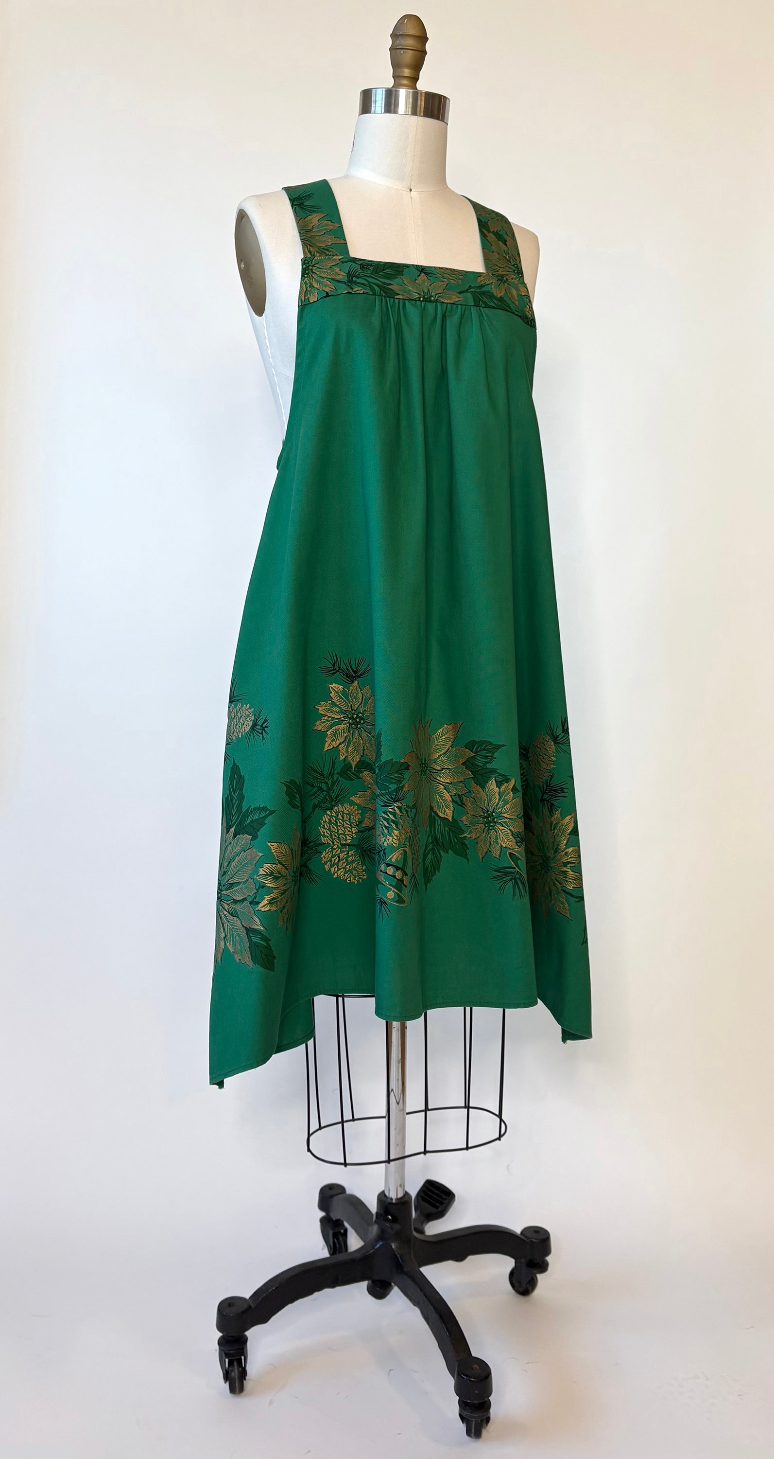 Deck the Halls* ~ Vintage Holly Green Tablecloth Dress w/ Gold Accent Folkstead Deck the Halls* ~ Vintage Holly Green Tablecloth Dress w/ Gold Accent Folkstead