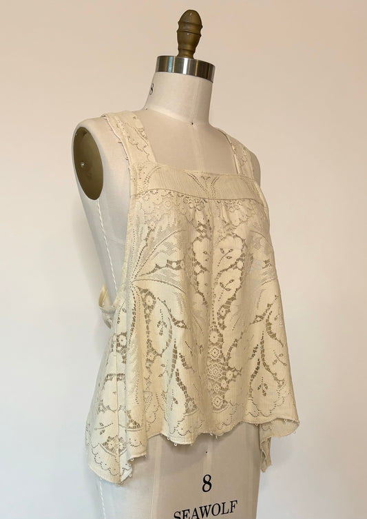 *Leafy Splendor* Vintage Lace Tablecloth Top ~ Size XS/S