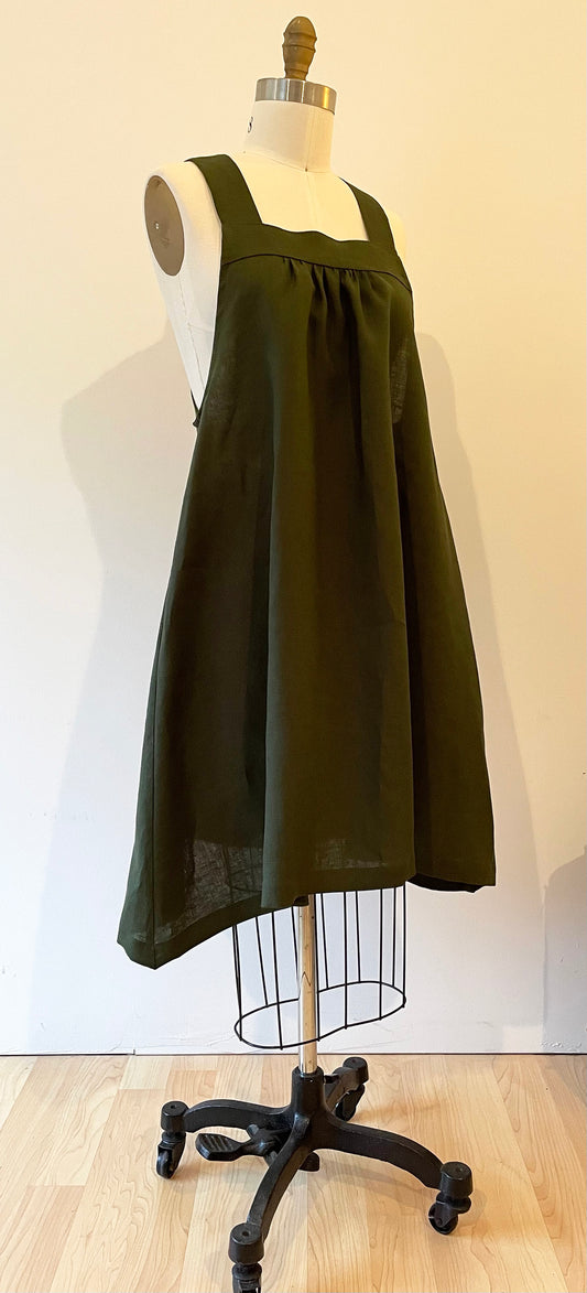 Made-to-Order ~ Solstice Dress ~ Mossy Woods (Deep Green) Organic Linen