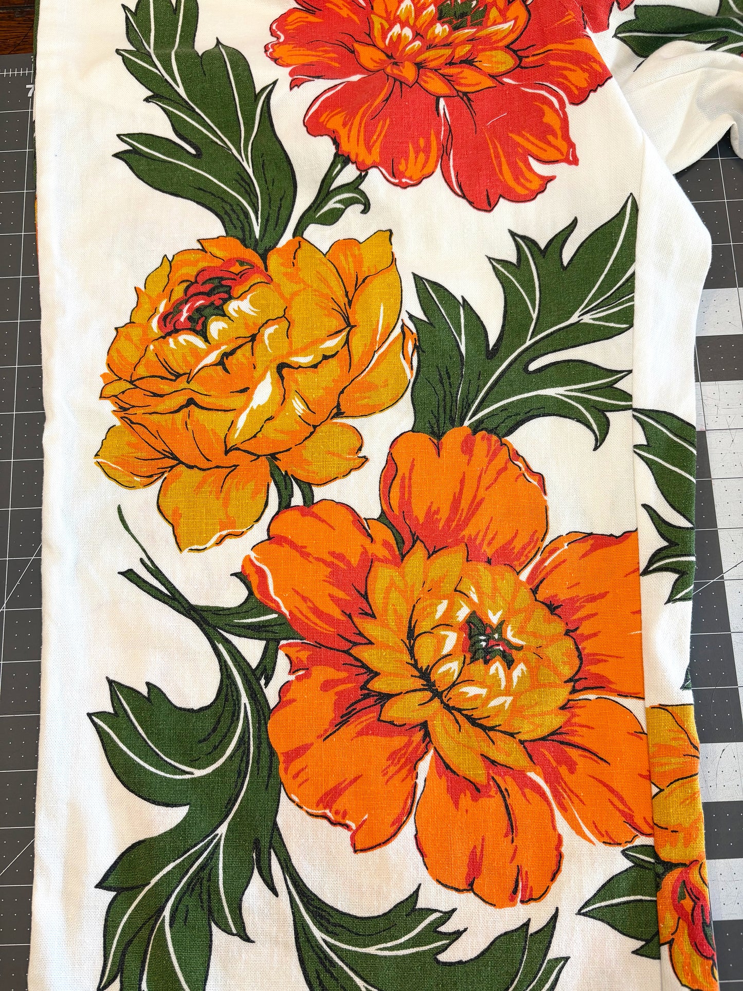 *Brilliant Orange Floral* Vintage Tablecloth Pants - M