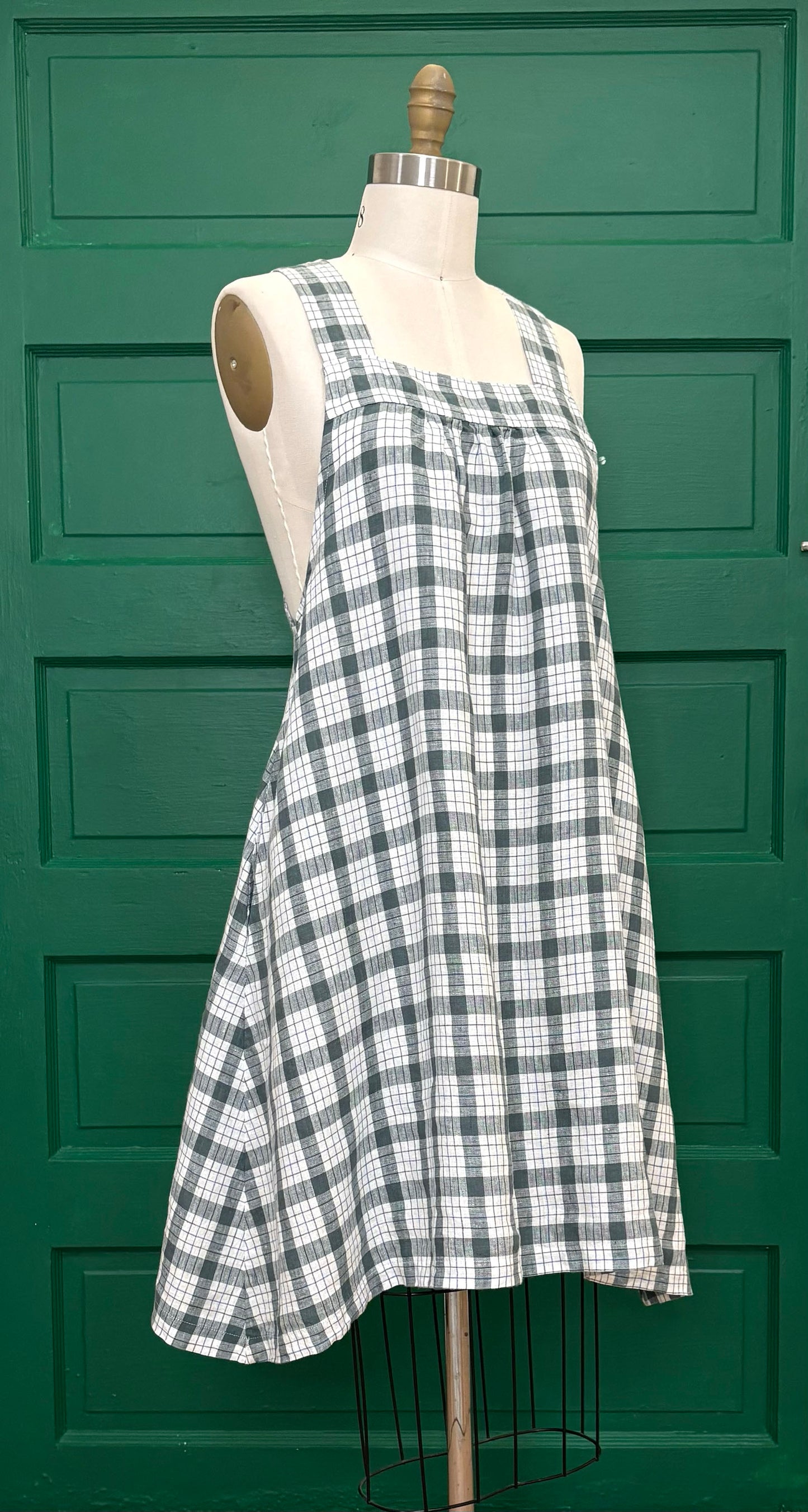*Made to Order* Solstice Dress in Green Plaid 100% Linen ~ Choose Your Size ~ XS to 3X