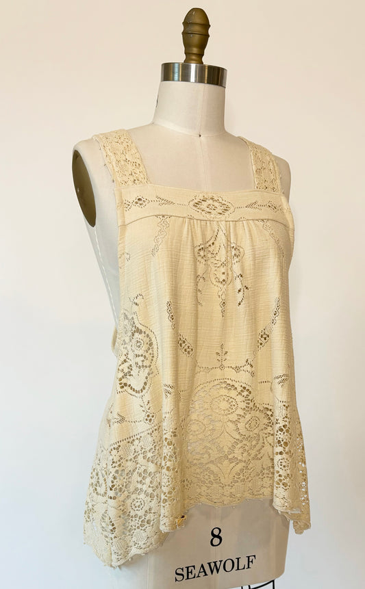 Vintage Lace Tablecloth Top ~ Size S