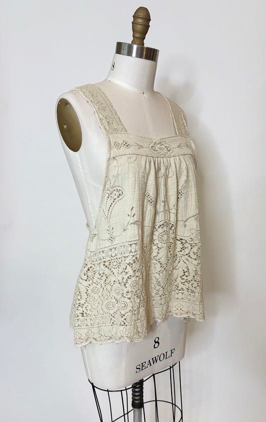 Vintage Candlelight Lace Tablecloth Solstice Top ~ Size S/M