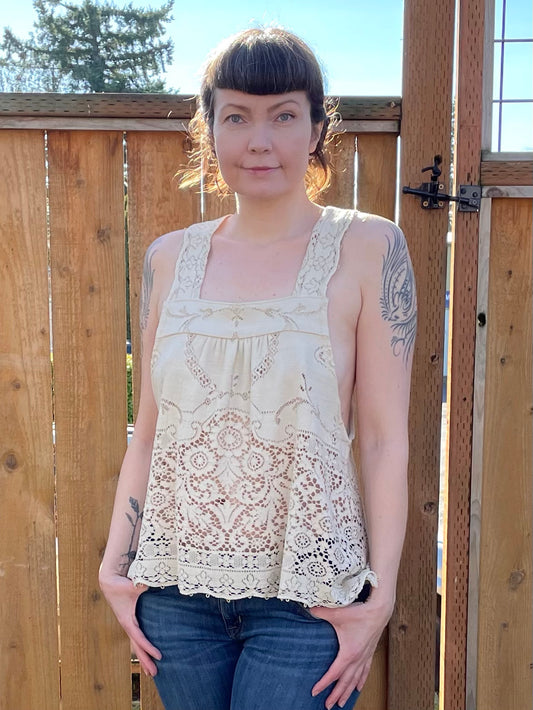 Solstice Top ~ Made from a Vintage Lace Tablecloth ~ Size XS/S