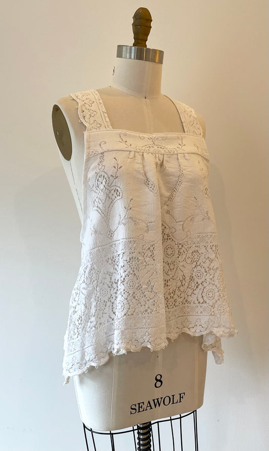 *Made to Order* ~ Vintage Soft White Lace Tablecloth Solstice Top ~ Choose Your Size ~ XS - 3X