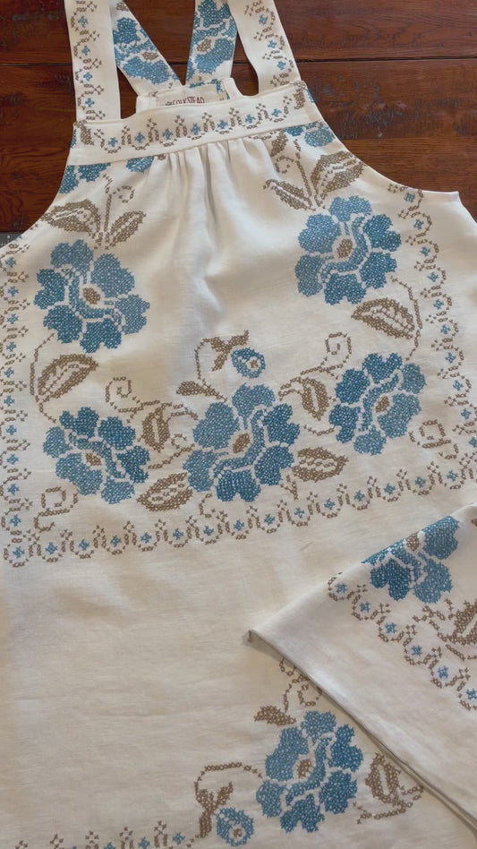 Hand Embroidered Vintage Tablecloth Dress for Martha - Size Small